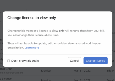 Explaining to an admin the consequences of changing a user's license to view only